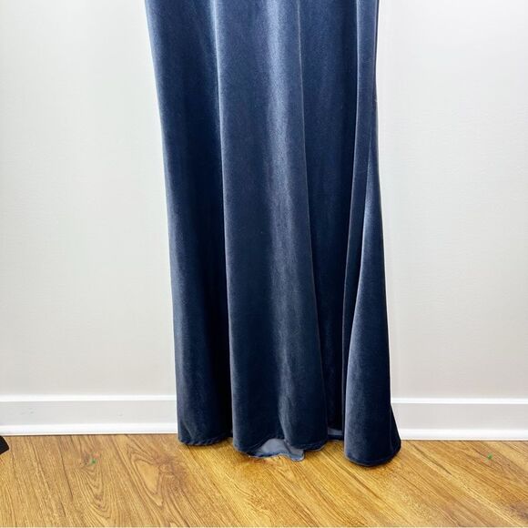 Jenny Yoo Women’s 2 Ellis Blue Velvet V Neck Open Back Tie Long Formal Dress 12 - Picture 9 of 15